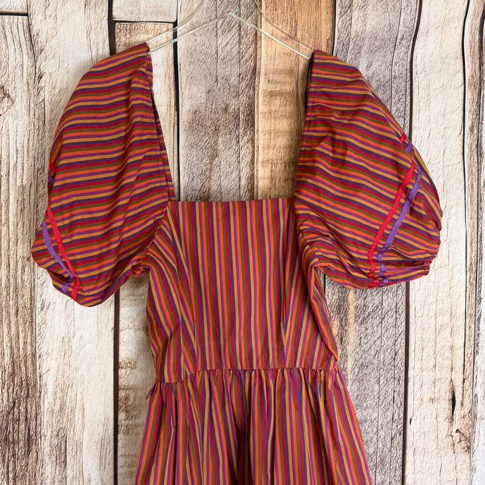 St Gillian Kay Unger Striped Puff Sleeve Midi Dress Statement Vintage 90s Size 8 - Picture 3 of 10